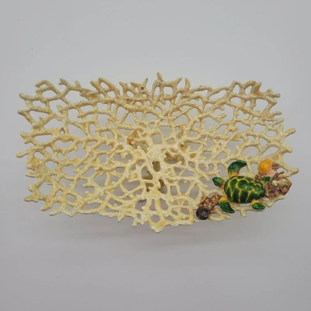 Kubla Craft - Shell Sculpture‎ & Enamel Coral Plate - Sea Turtle